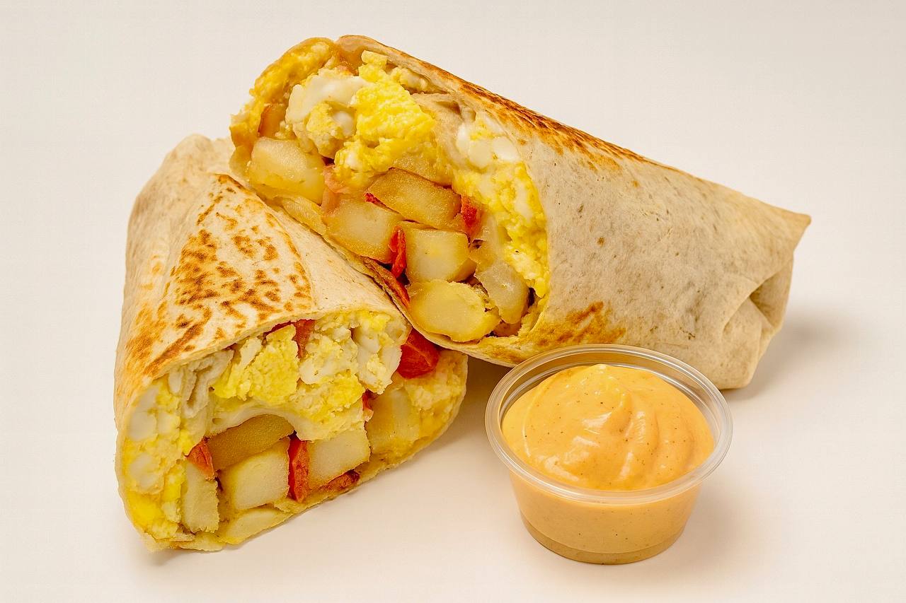 Kosher vegetarian breakfast wrap at Benny's Bagels Dallas